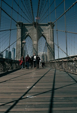 Group of people on the Brooklyn Bridge